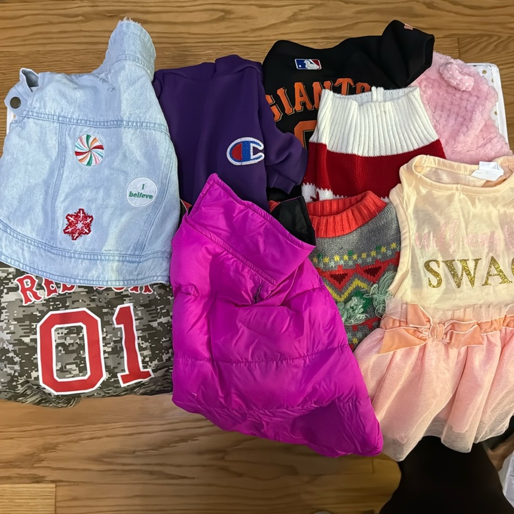 Never worn or worn once Dog Clothes SIZE XS/S/M bundle. 31 different OUTFITS!